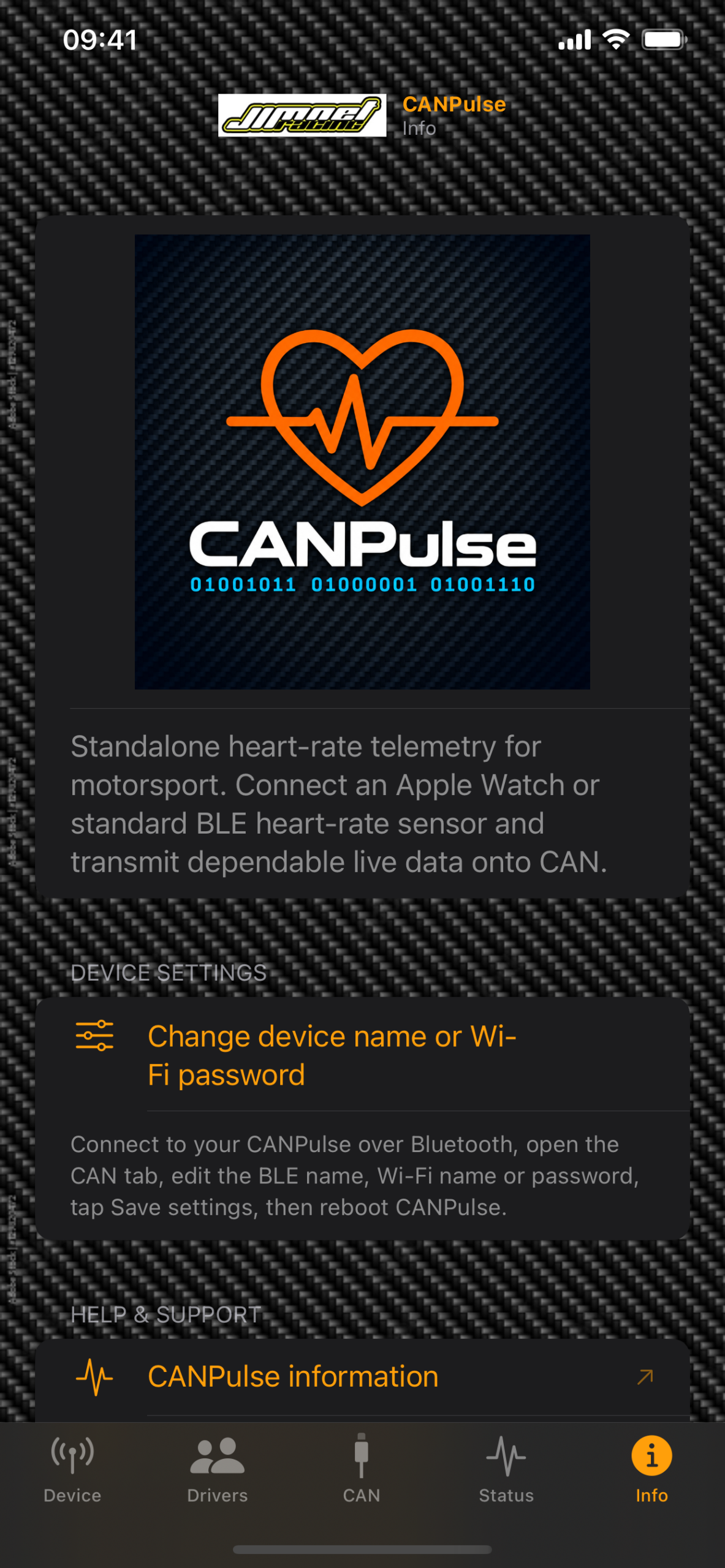 CANPulse iPhone app information screen